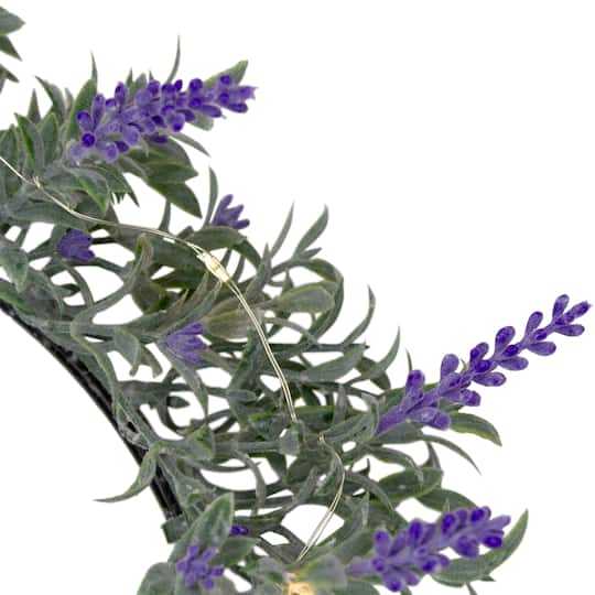 16" White LED Lighted Artificial Lavender Spring Wreath